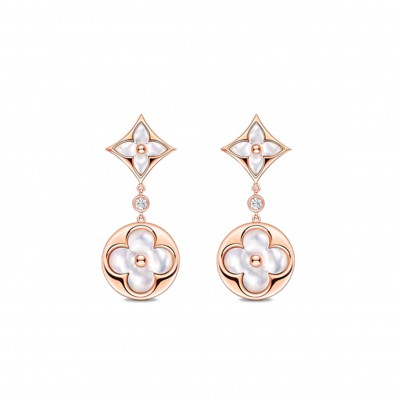 LOUIS VUITTON COLOUR BLOSSOM LONG EARRINGS, PINK GOLD, WHITE MOTHER-OF-PEARL AND DIAMONDS Q96668